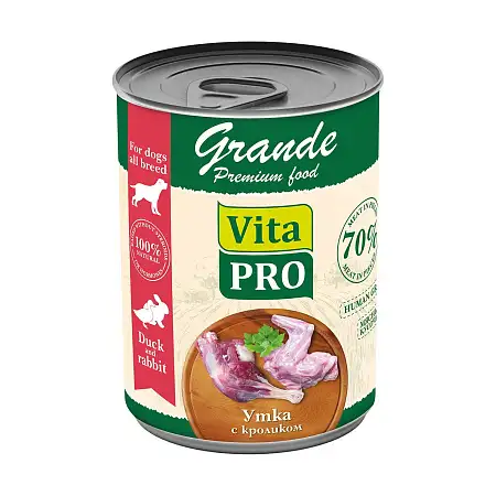 Купить vita pro grande консервы для собак утка с кроликом кусочки в соусе