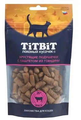 TITBIT Лакомства для кошек хрустящие подушечки с паштетом из говядины