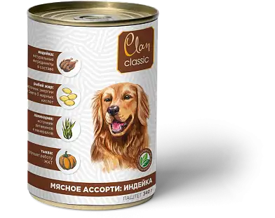 Clan classic консервы для собак «мясное ассорти с индейкой»