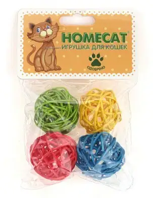 Homecat игрушка для кошек мячи из ротанга с колокольчиком